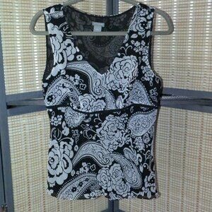 Ann Taylor Black and White Paisley Sleeveless Blouse